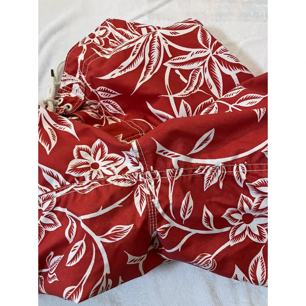 Polo Jeans Co Ralph Lauren Mens Red White Tropical Floral Board Shorts Size L